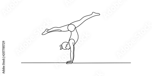 Photos Continuous line drawing of a woman doing a handstand split in gymnastics Vector,