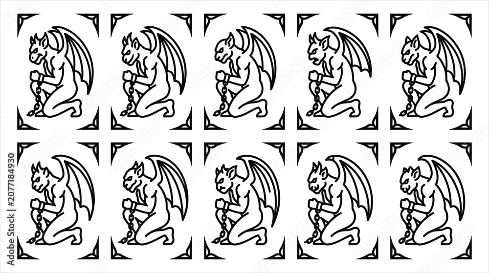 Obraz premium A professional vector asset sheet containing exactly 10 individual gothic gargoyle vector icons on a white background