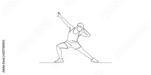 Konstfotografi Continuous one line drawing of a young man wearing a cap and sportswear doing a
