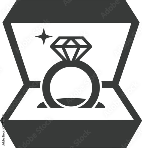 Elegant diamond engagement ring inside an open luxury jewelry box presented in a minimalist vector style