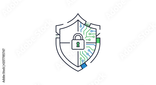 Digital security icon shield and lock on white background