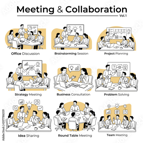 Obraz na płótnie Meeting and Collaboration Vol 1 Business Office Illustration Set