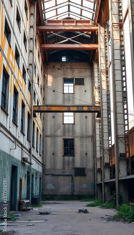 Fototapeta premium Abandoned industrial building with urban decay, decay, market
