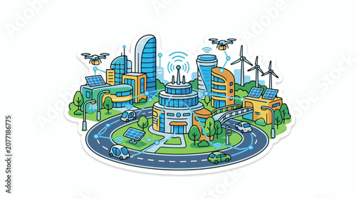 Animated smart city with self-driving cars and drones