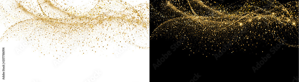 Fototapeta premium PNG image of&nbsp;Shimmering golden glitter particles flowing in elegant waves with sparkling light effects and glowing dust texture on transparent background