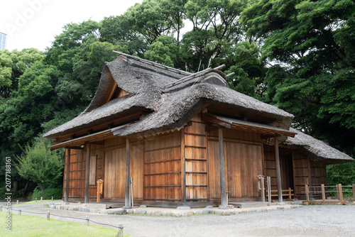 Traditional Japanese thatched-roof wooden house
