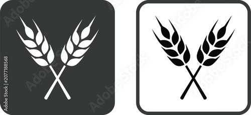 Two crossed wheat stalks displayed inside simple square icons with clean modern flat graphic design