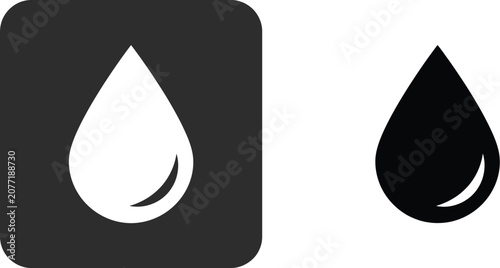 Minimalist water drop icons rendered in high contrast black and white style