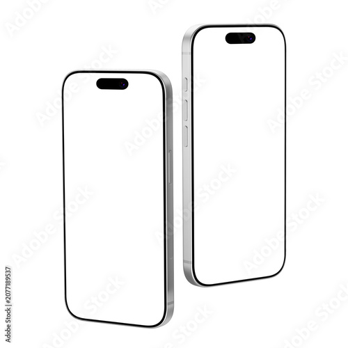 Foto Two Modern Realistic Smartphones Mockup with transparent background in Floating Perspective View