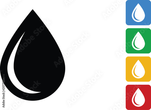 Simple black water drop icon design with multiple colorful square buttons on the side area