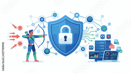 Archer defends against digital threats with bow and shield