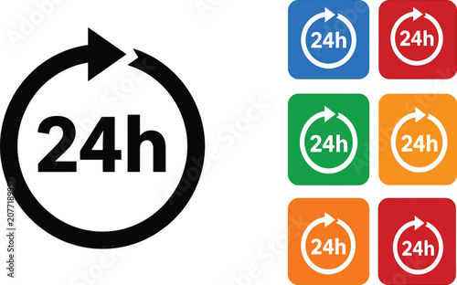 Twenty four hour service icon set featuring bold circular arrows for constant daily business support