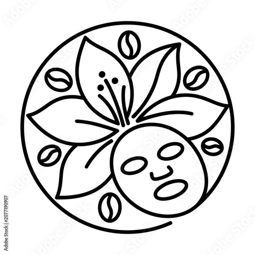 Natural coffee bean face mask vector icon for beauty and wellness