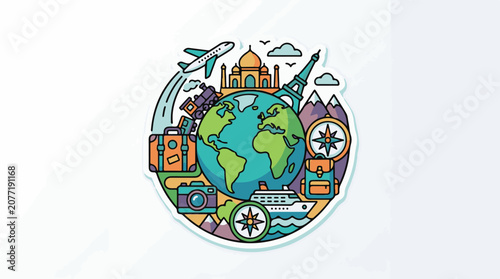 Around the world with iconic landmarks travel gear and vehicles