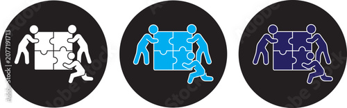 teamwork puzzle pieces line icon people working together business