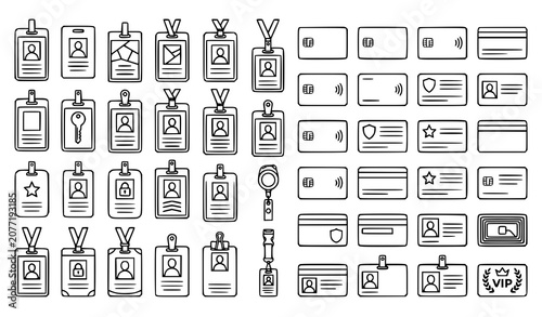 Slika na platnu Collection of id card and badge line icons