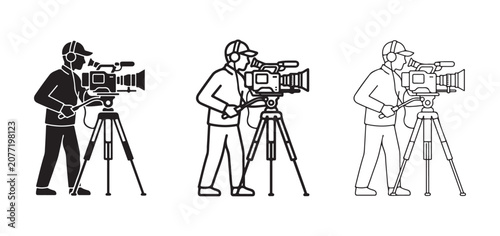 cameraman recording video with a large professional camera on a tripod  various illustration techniques for filmmaking and broadcasting concepts