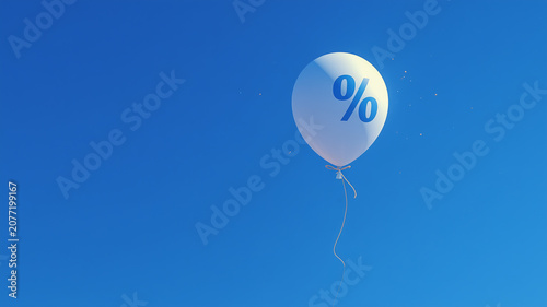 balloon with percent sign floating in the sky, interest rates and economic inflation concept, banking loan or discount sale promotion banner