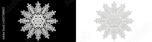 Detailed white snowflake lace crochet doily isolated on png background as overlay