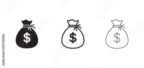 money bag icons in different styles with dollar sign on white background  financial symbols for business and economy concepts