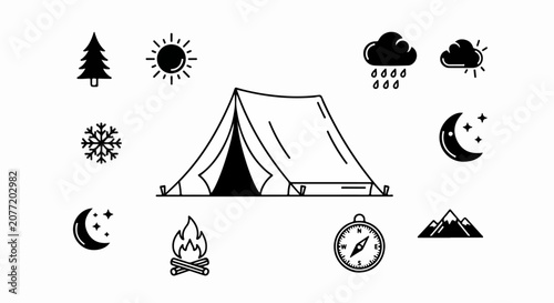 Camping Tent And Seasonal Icons.