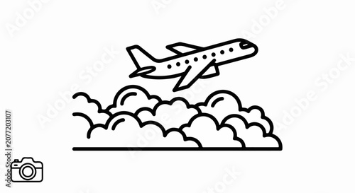 Airplane Flying Through White Clouds.
