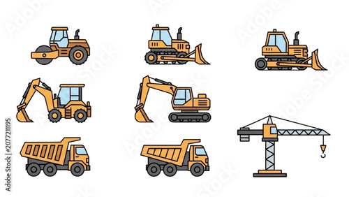 Foto Heavy machinery construction site with excavators and cranes operating