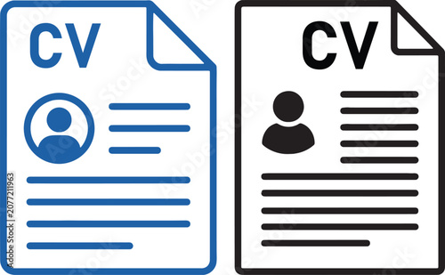 CV Resume Document Icon Set Line and Glyph Vector Illustration