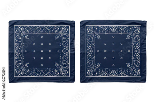 Blue navy paisley bandana set mockup with decorative pattern  casual fashion accessory for display on transparent background