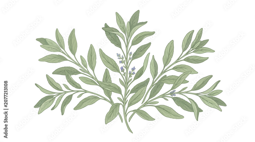 Fototapeta premium Green leafy branch with small leaves.