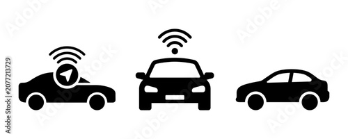 Connected autonomous vehicles and wireless communication icons with wireless connection autonomous navigation transport technology driverless location mobility