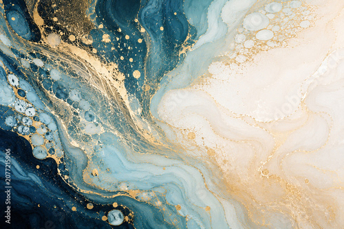 Blue Gold Marble Ink Abstract