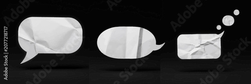 Crumpled Speech Bubbles on Black Background