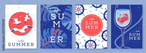 Canvas Print Set of summer striped sea vacation posters or covers