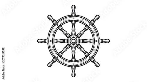 Vintage ship wheel nautical steering.