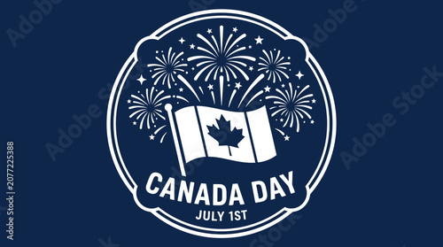Canada Day Celebration Icon with Fireworks and Maple Leaf