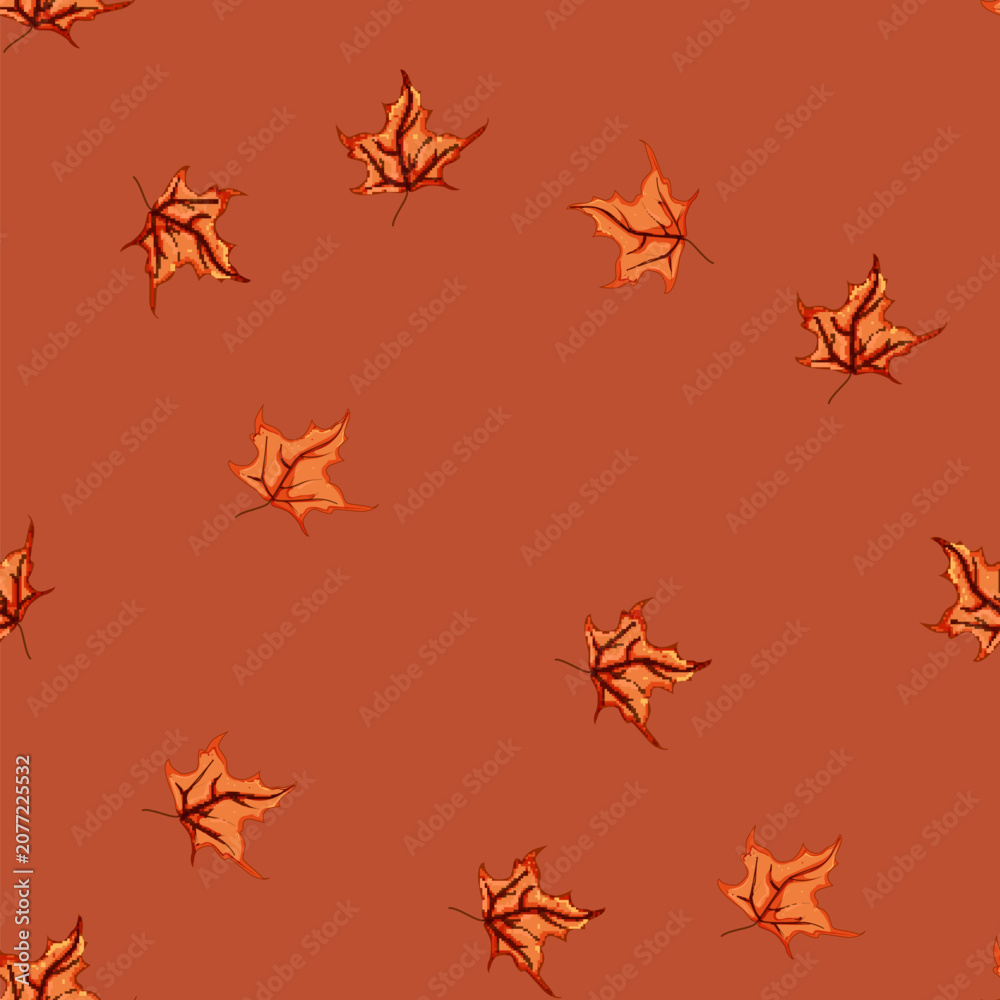 Obraz premium seamless pattern tree maple leaf cartoon. foliage color, season orange, brown green tree maple leaf sign vector