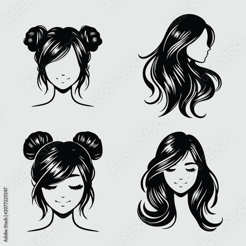girl hairstyle bundle icon vector design