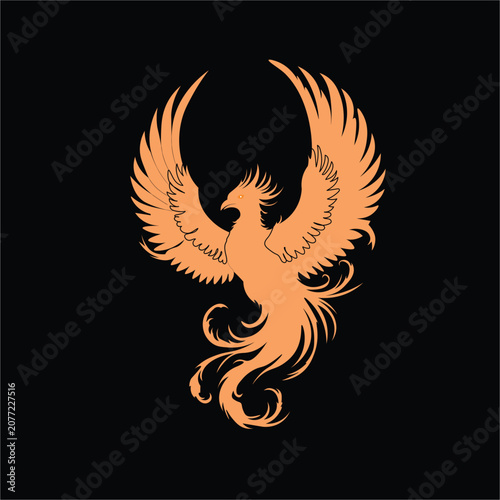 Phoenix Illustration Orange Vector Artwork On Black Background
