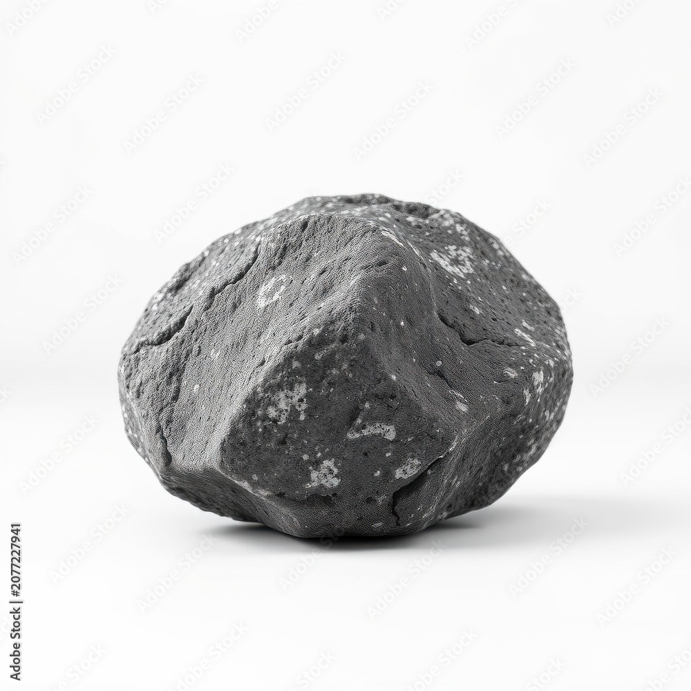 Fototapeta premium Gray rock isolated. Rough texture visible, simple composition, studio lighting. Minimalist aesthetic, monochrome palette, solid object.