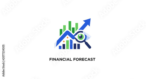 Financial forecast logo with charts and vision icon.