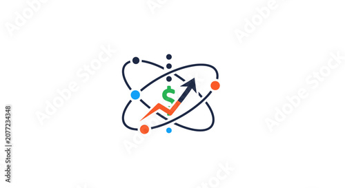 Financial growth chart with dollar sign and orbit.
