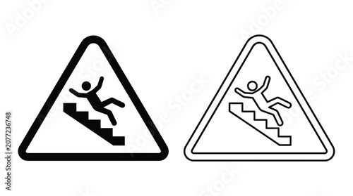 Falling person hazard warning sign silhouette black and white vector illustration danger