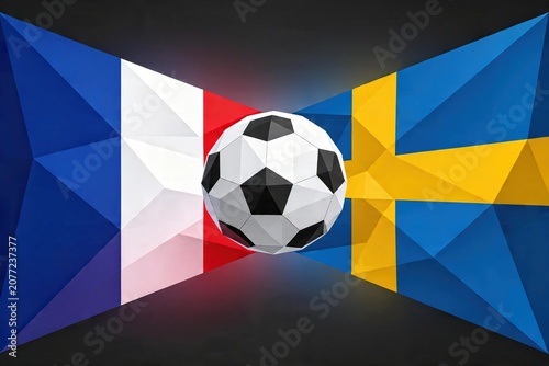 France Sweden Soccer Ball Flags Low Poly Dark World Cup