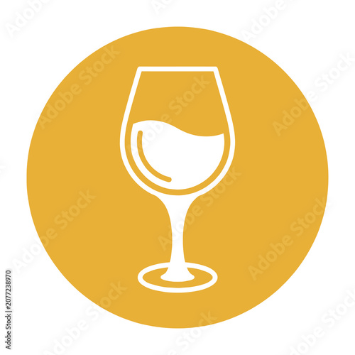 Wine glass icon with yellow background symbolizing drinks and beverages