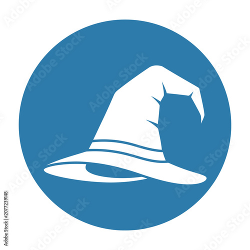 White wizard hat on blue background magic symbol