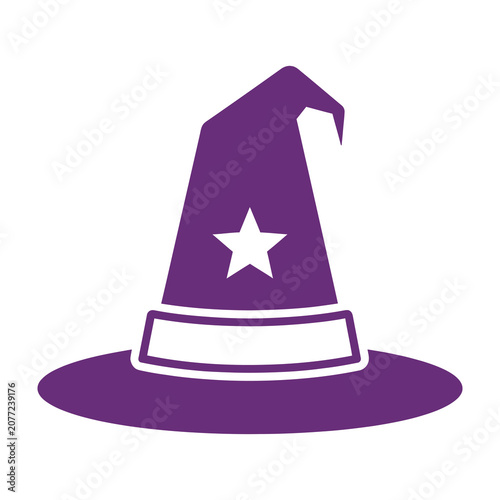 Purple magic hat with white star and band on white background