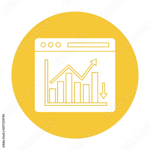 Yellow circle icon with line graph and bar chart in browser window