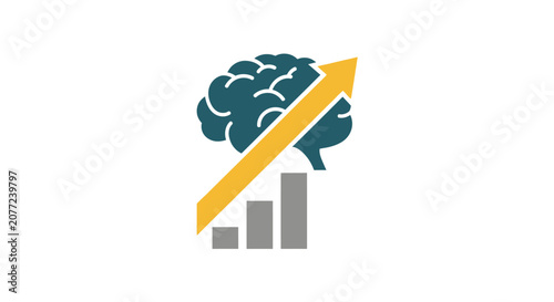 Intellectual capital growth with brain and rising arrow