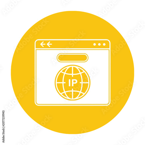 IP address browser window icon on yellow background symbolizing online identity